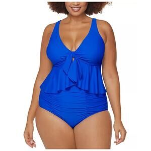 Raisins Curve Women Blue Topanga Crop Ruffle Swim Tankini Top Plus Size 20W